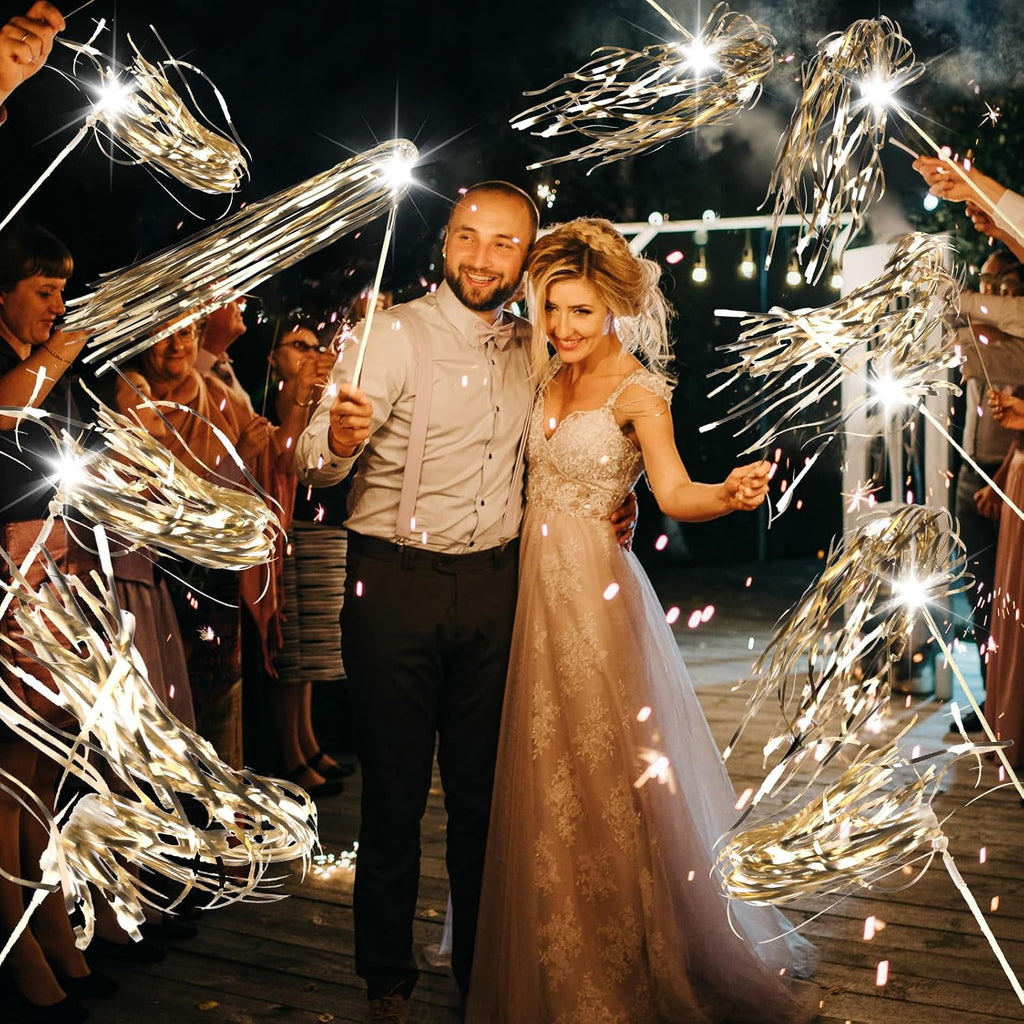 Drixbor 100 PCS Light Up Wedding Wands - LED Tinsel Streamers for Wedding Send Off & Grand Entrance, Party Favors