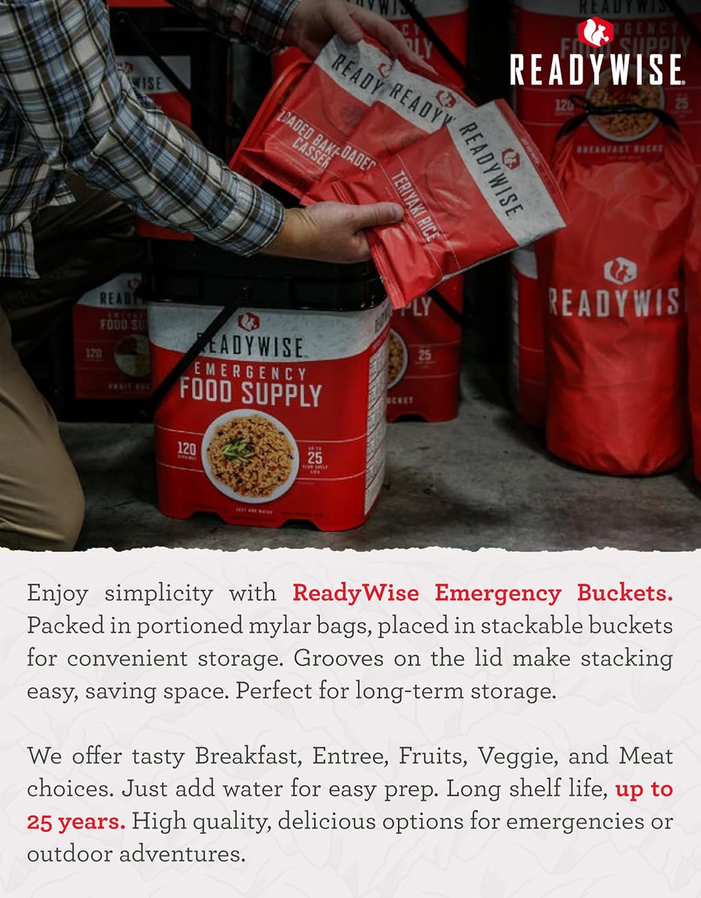 Emergency Food Supply - 88 Servings Meat & Rice Bucket, Freeze Dried Protein Meals, Camping Essentials, Bulk Rice &