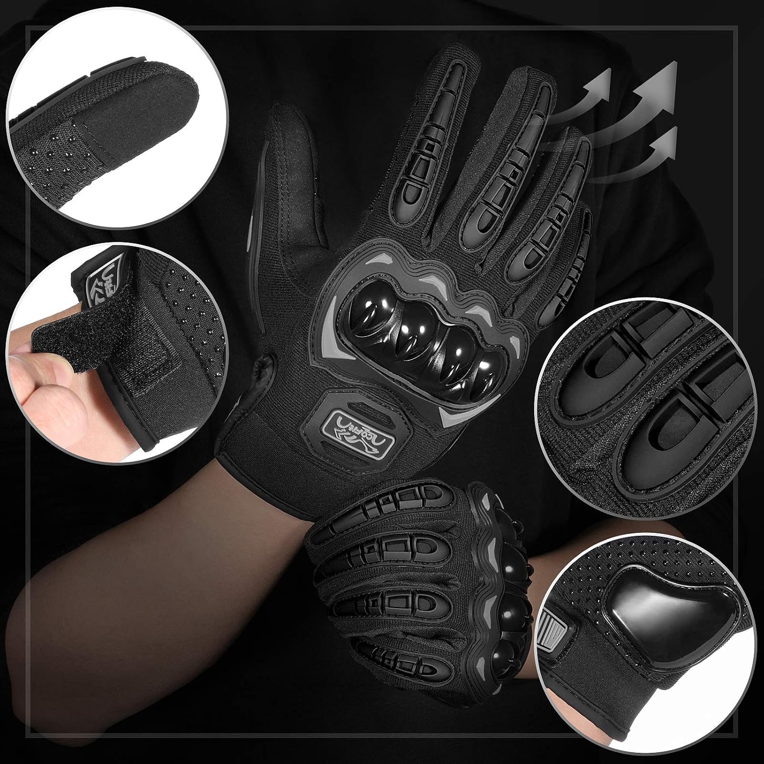 Motorcycle Gloves Breathable, Touchscreen Motorbike Gloves Anti-Slip with Good Grip Hard Knuckles Protection for Men