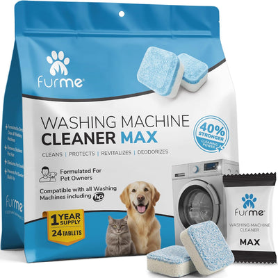 Washing Machine Cleaner MAX Tablets for Pet Owners – 24 Pack Deep Cleaning Descaler for HE Front & Top Load Washers –