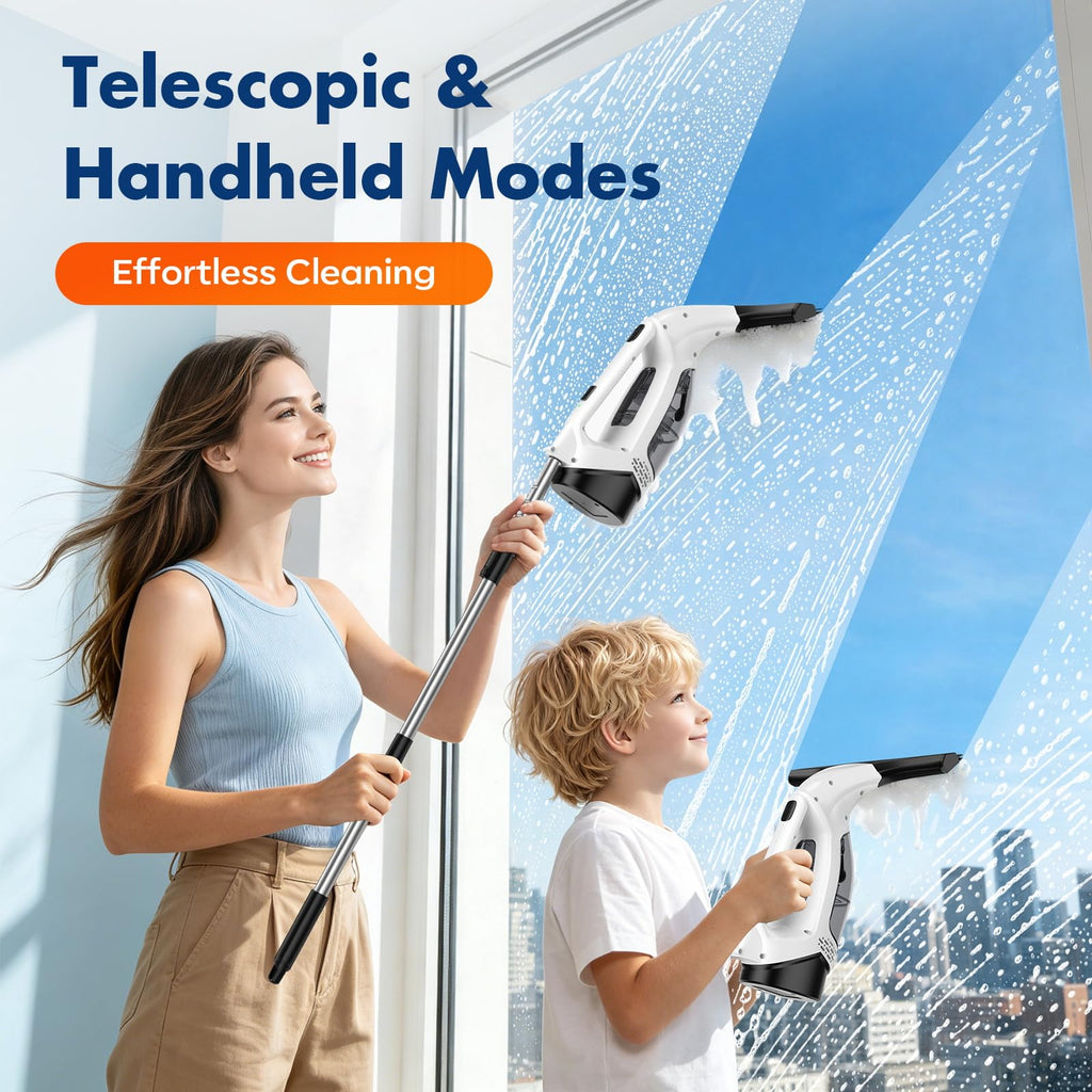 Window Vacuum Squeegee,2200mAh, Cordless Extendable Pole