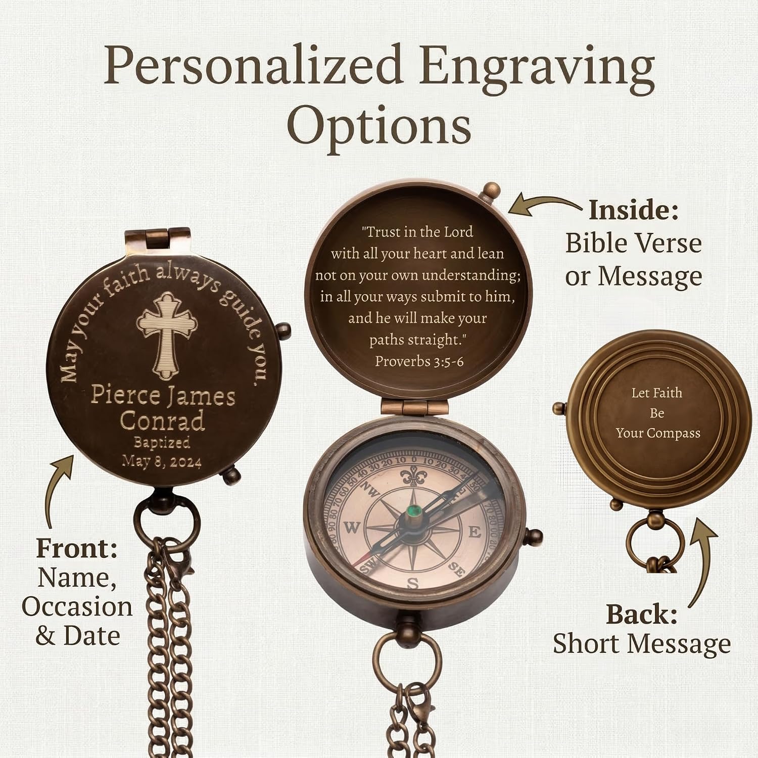 Personalized Baptism Gifts for Boys – Custom Engraved Christian Compass