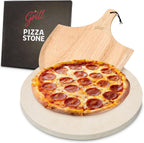 Circular Pizza Stone, 15 Inch Cordierite Stone with Wooden Peel