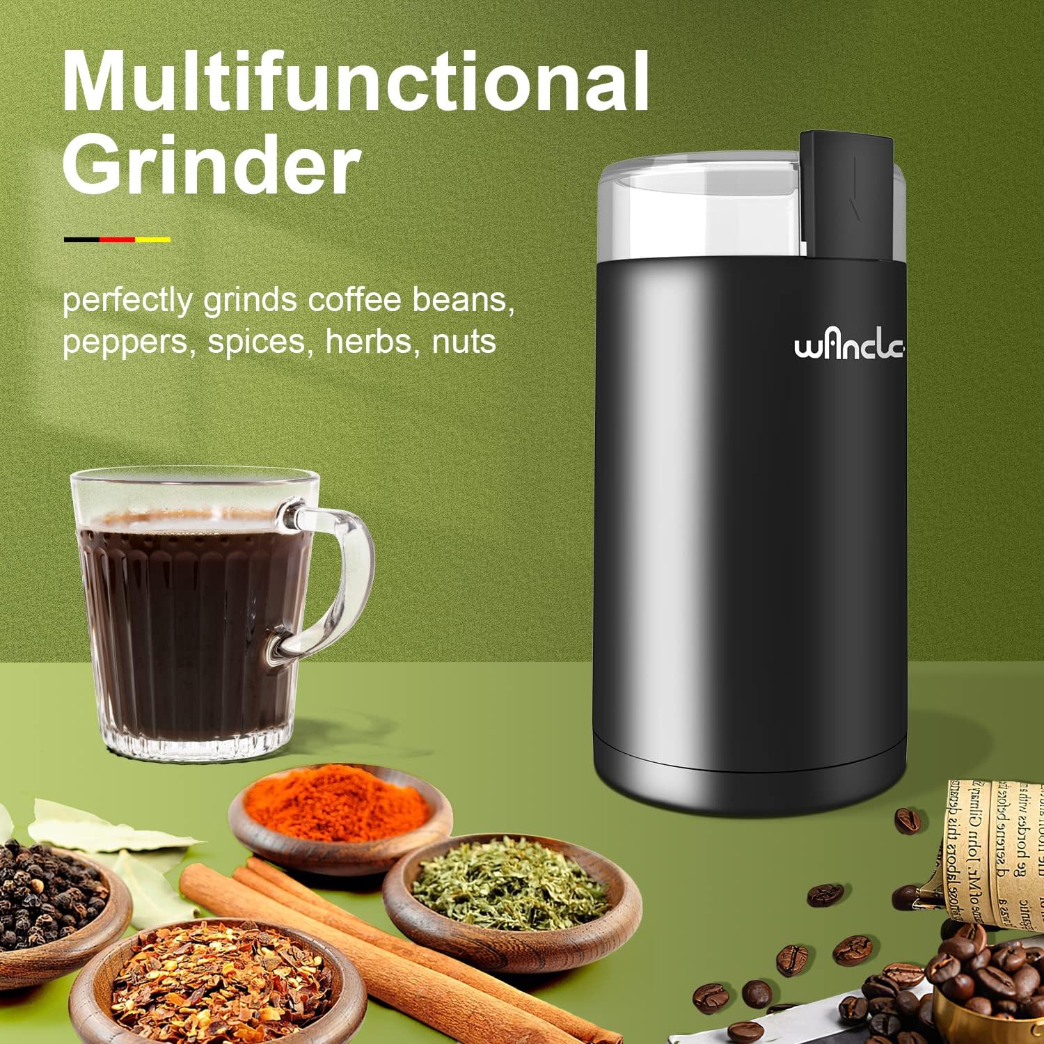Electric Coffee Grinder, Spice Grinder, One Touch Coffee Mill for Beans, Spices and More, with Clean Brush Black
