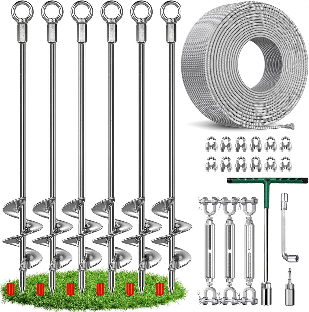 30 Inch Shed Anchor Kit, Shed Tie Down Anchor Kit, Heavy Duty Ground Anchors Screw in - 6 Pack Chrome Plated Earth