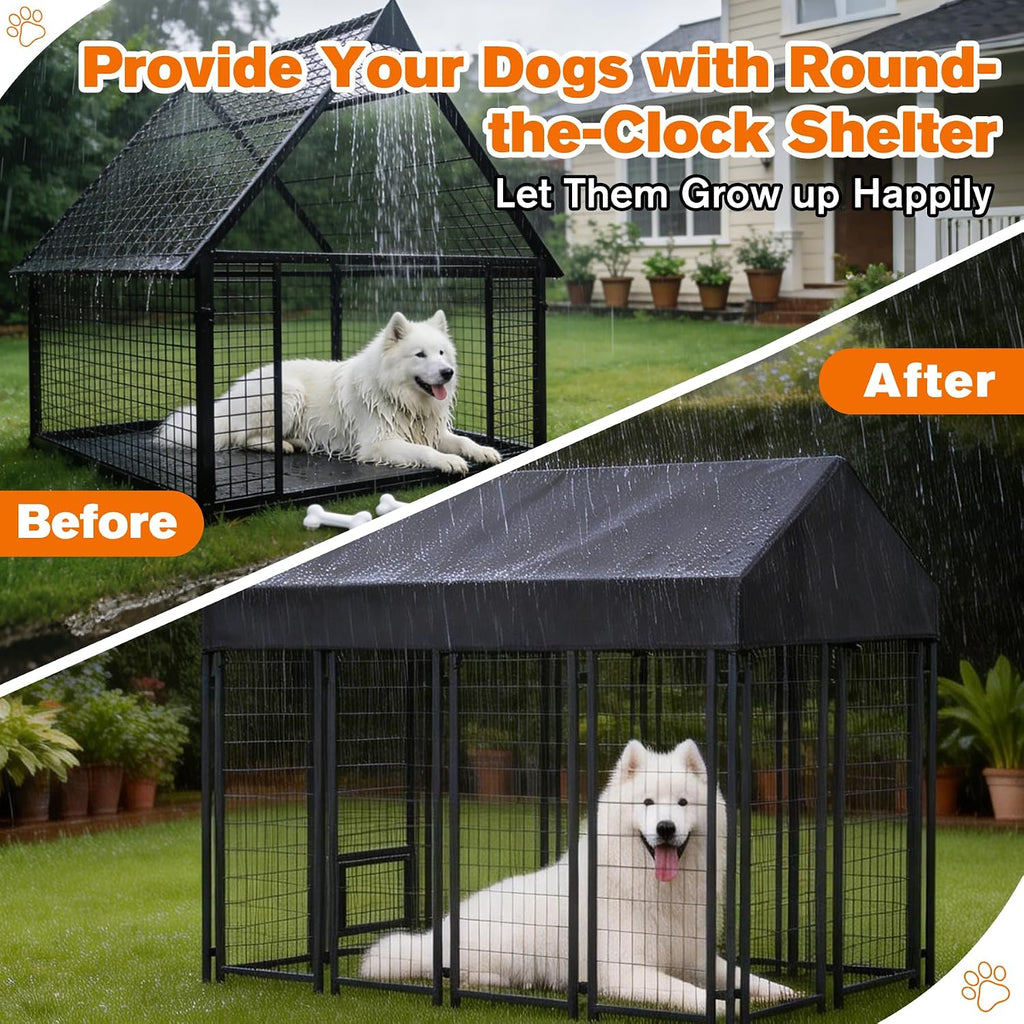 4'W X 8'L Waterproof Dog Kennel Cover Outdoor 600D Oxford Fabric Dog Kennel Roof with Silver UV-Protective Coating