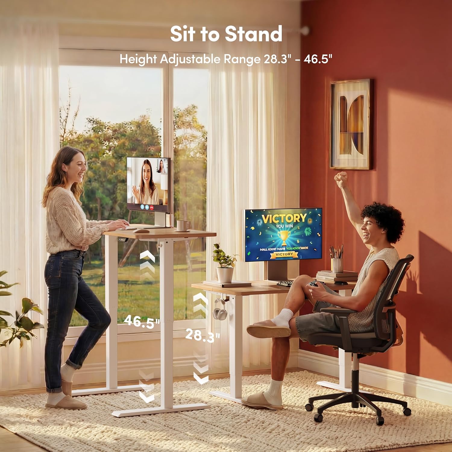 Standing Desk, 48 × 24 Inches Electric Height Adjustable, Sit and Stand Up, Computer Office Desk with Splice Board