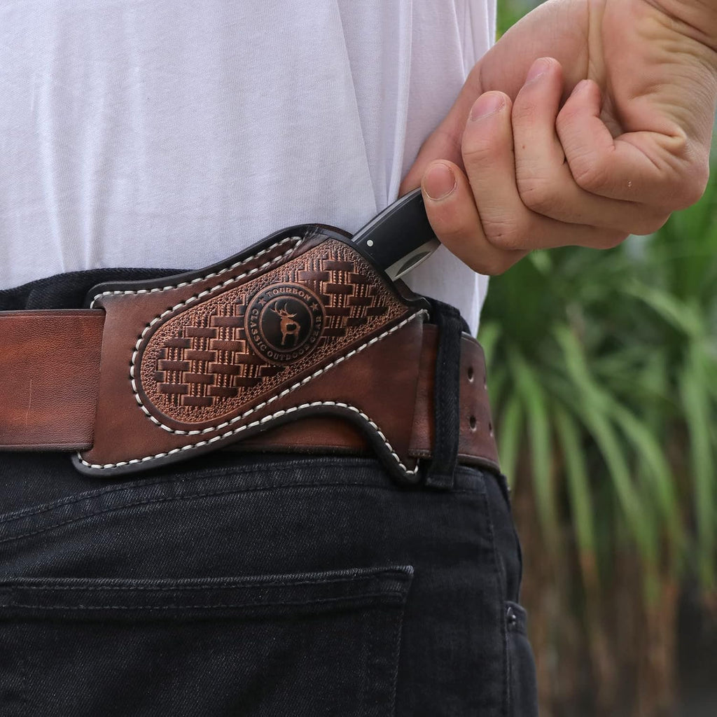 Leather Knife Sheath for Belt EDC Folding Pocket Knife Holster Compact Draw | 3mm thick leather, fits Buck 110 &