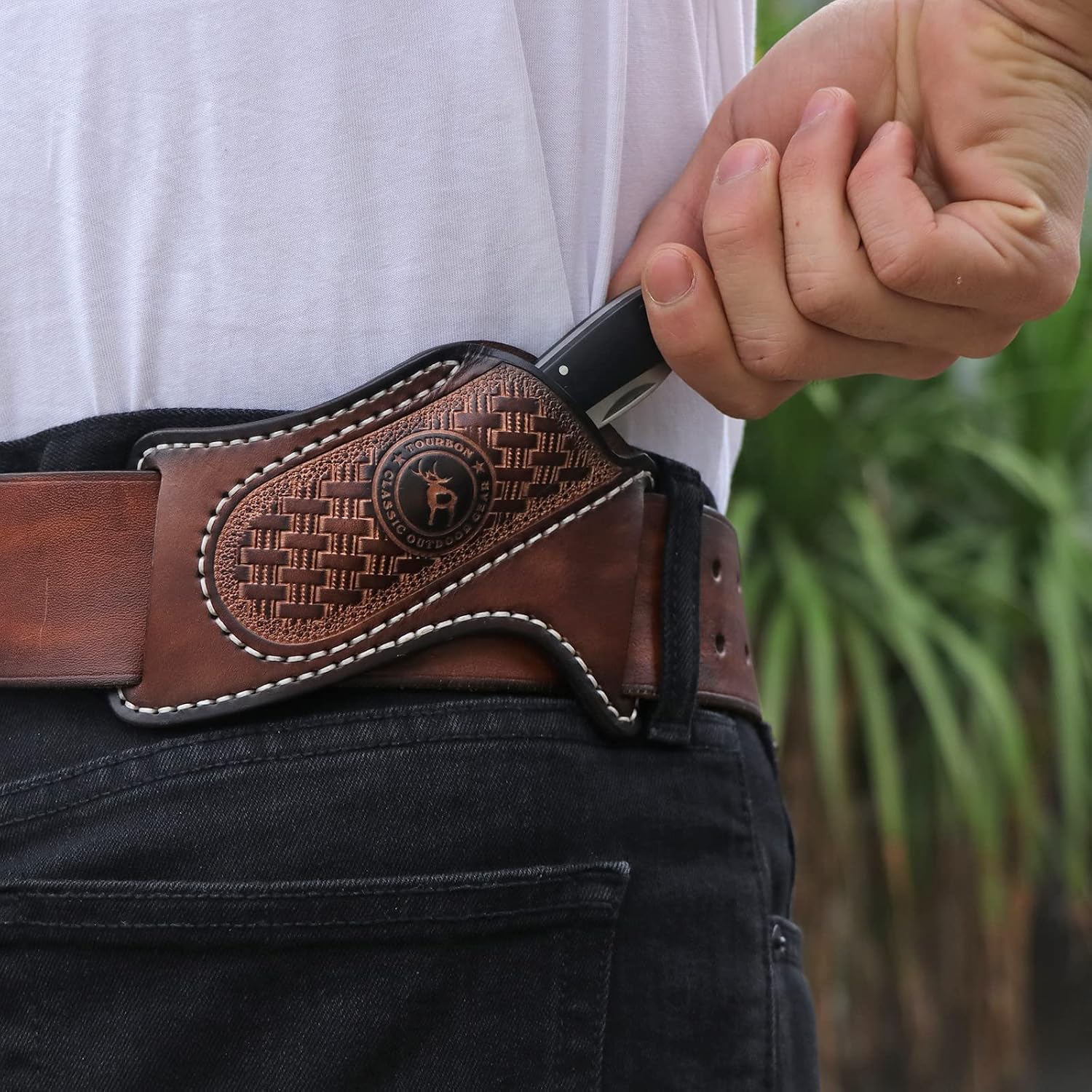 Leather Knife Sheath for Belt EDC Folding Pocket Knife Holster Compact Draw | 3mm thick leather, fits Buck 110 &