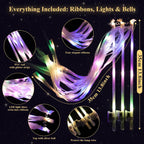 100 Wedding Send Off Light Up Wands with 4-Color LED Ribbons,Flashing Magic Wands with Bells & Streamers,Safe