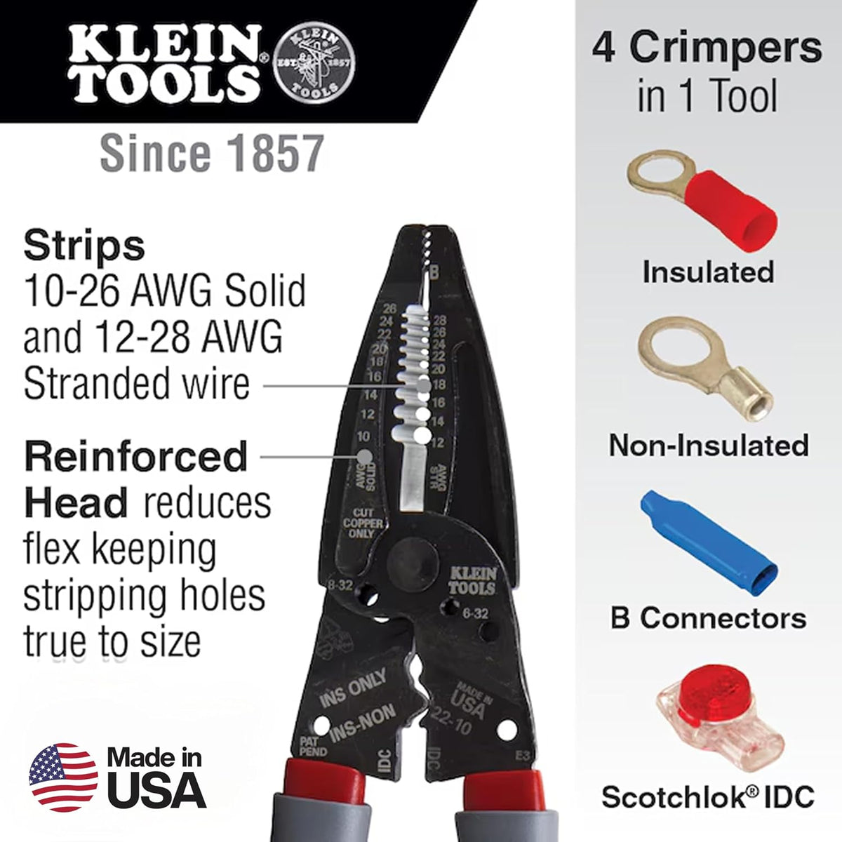 1019 Klein Kurve Wire Stripper / Crimper / Cutter, Made in USA, Cutting / Crimping / Stripping Tool for B and IDC