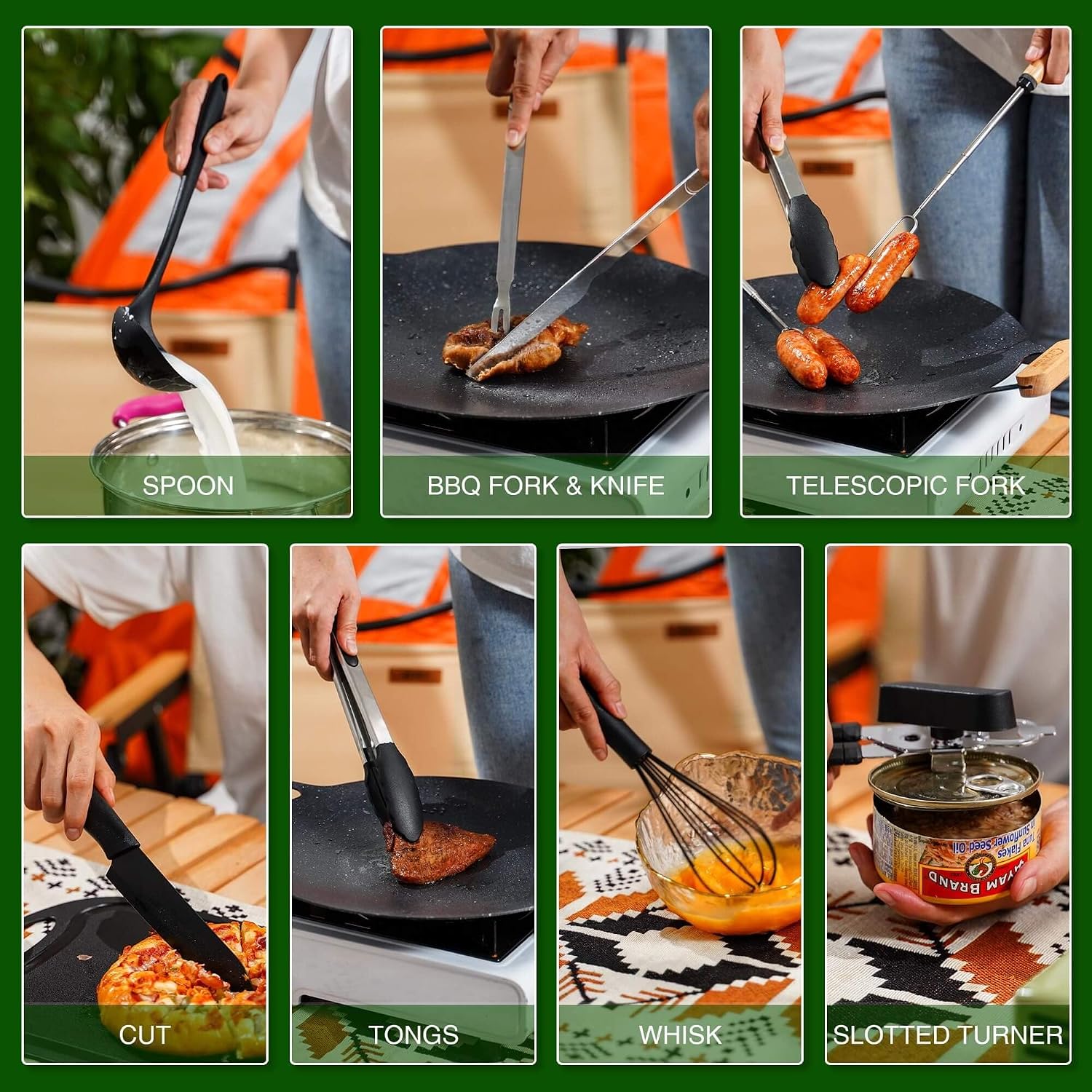 Camping Cooking Utensils Set, Cookware Set for Outdoor Hiking BBQ | Stainless Steel & Silicone Mess Kit, Durable