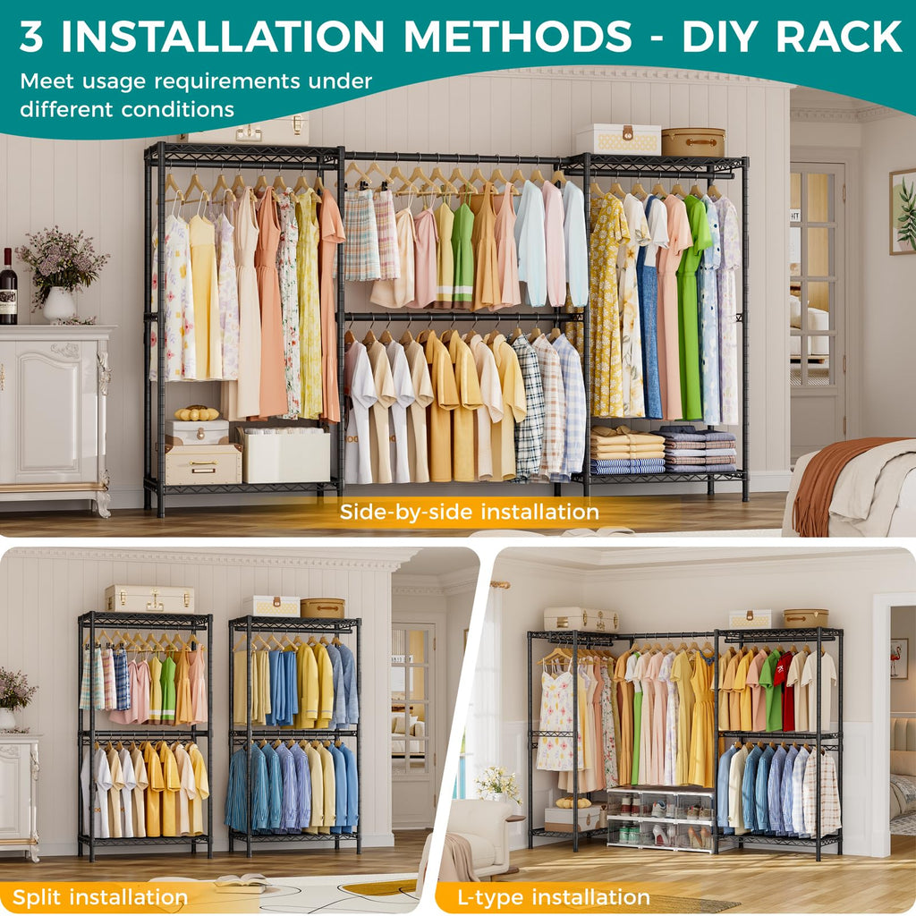 Heavy Duty Portable Closet Metal Clothes Racks Wardrobe with Shelf