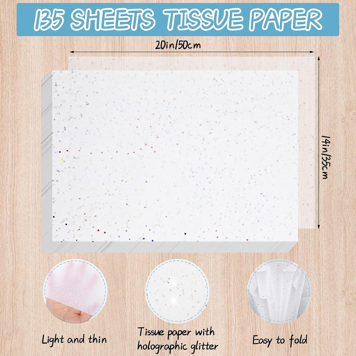 135 Sheets White Tissue Paper for Gift Bags 20 x 14 Inch Sparkle