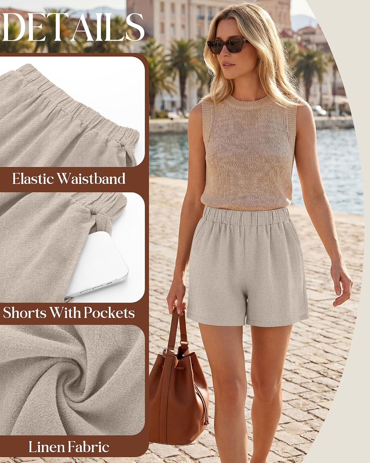 3 Pack Women's Linen Summer Shorts