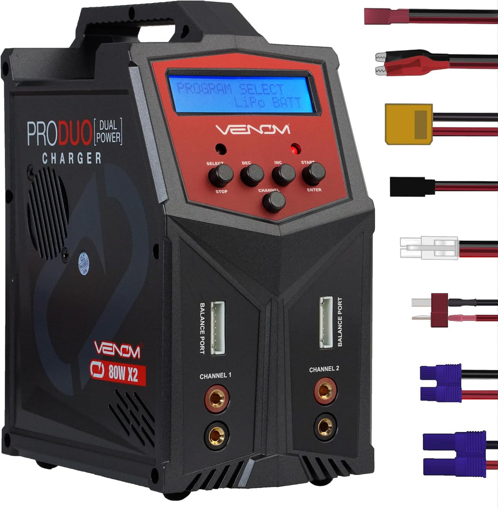 Pro Duo LiPo Battery Charger - LCD Screen, Charging Leads - Balance Charger & Discharger for LiPo, LiHV, Li-Ion