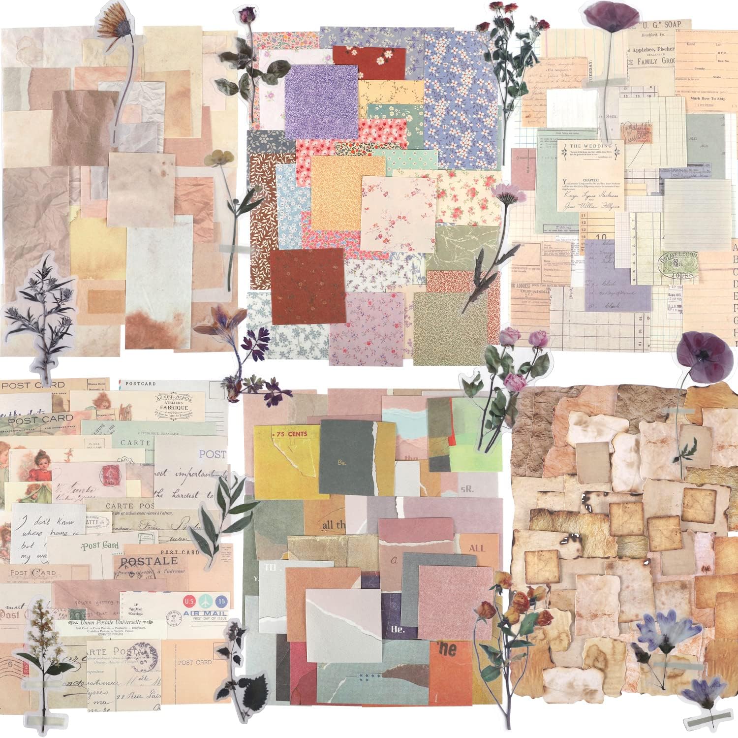 445 PCS Vintage Scrapbook Paper Journaling Scrapbooking Supplies Kit Aesthetic Decorative Craft Paper with 40 Sheet