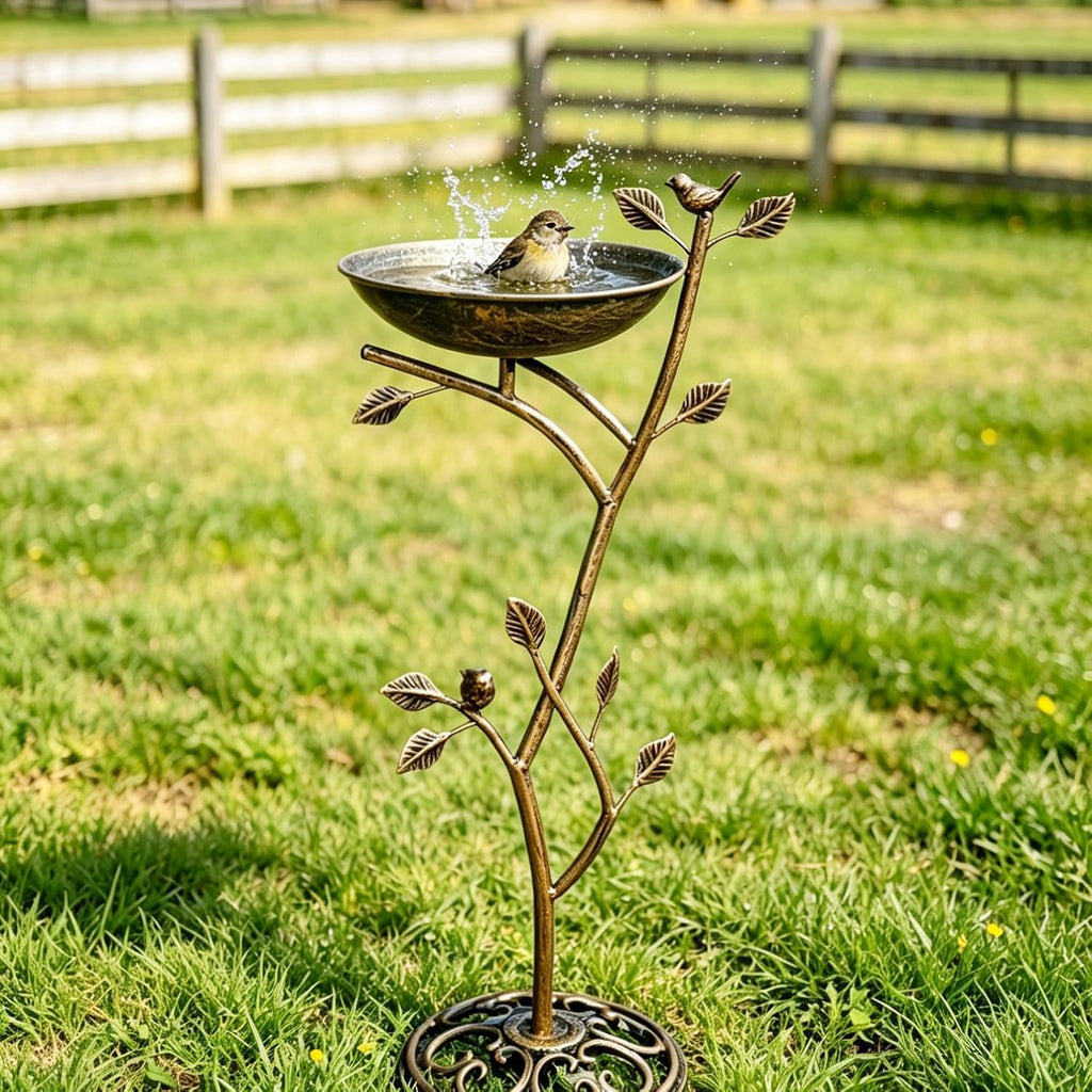 Diam 11.4" W x 31" H Cast Iron Pedestal Bird Bath, Bird Baths for Outdoors,Vintage Metal Bird Bath Garden Yard