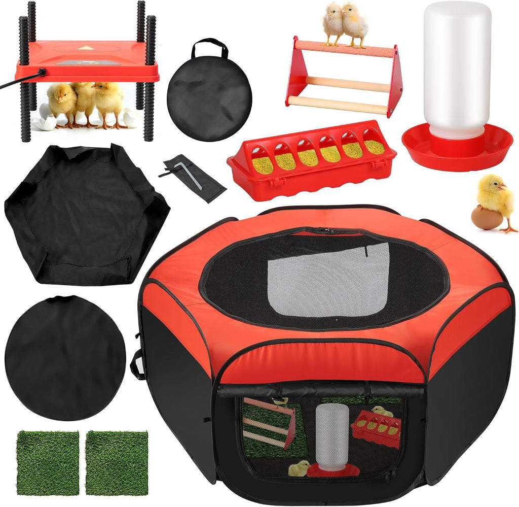 Chick Starter Kit 6-in-1 Chicken Brooder Box with 12"*12" Heating Plate