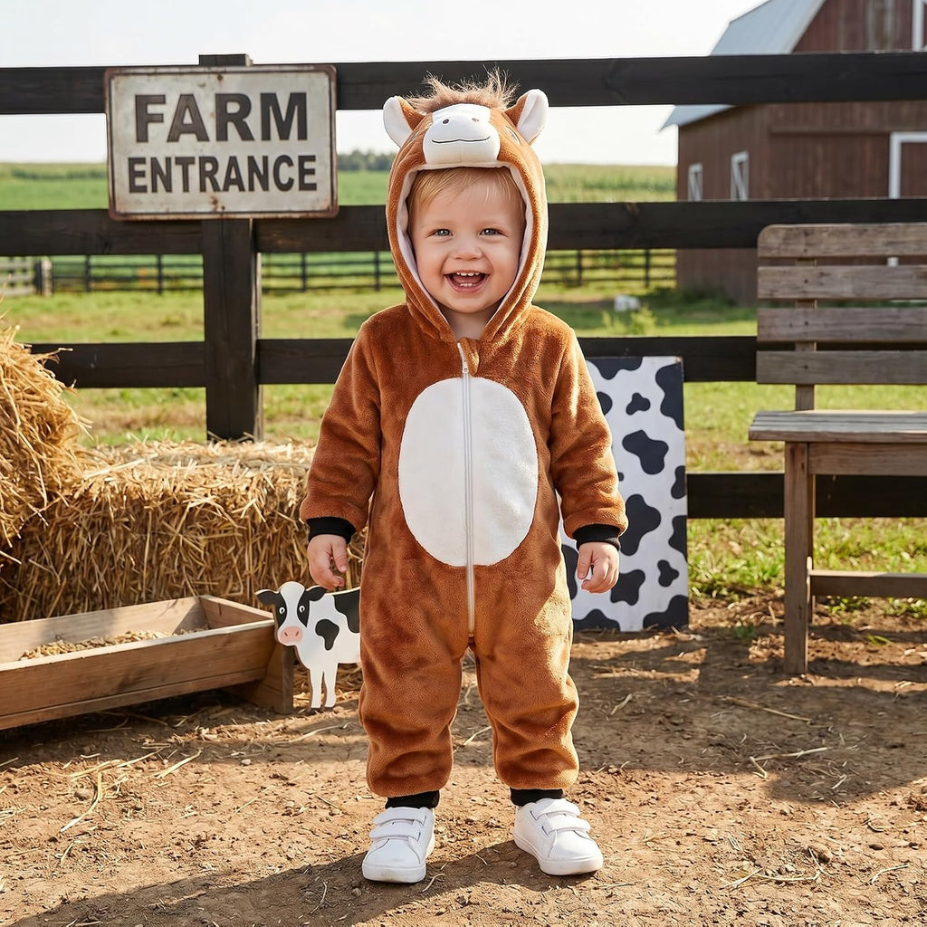 Toddler Baby Horse Costume Cute Halloween Animal Costumes | Warm Hooded Long Sleeve Jumpsuit Boys Girls Fall Winter