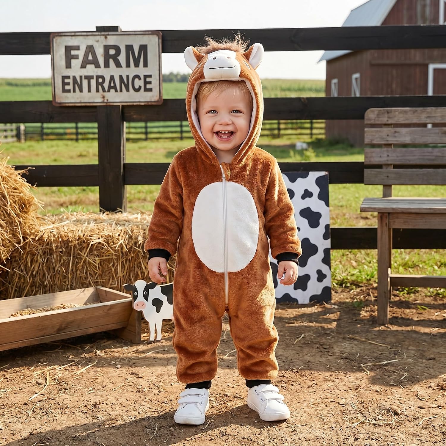 Toddler Baby Horse Costume Cute Halloween Animal Costumes | Warm Hooded Long Sleeve Jumpsuit Boys Girls Fall Winter