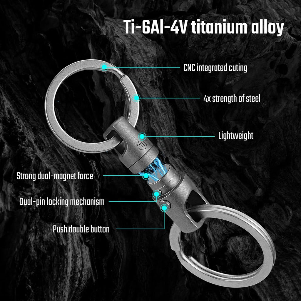 Titanium Magnetic Quick Release Keychain, One-Hand Detachable Connector for Car Keys, USB Drives and EDC, Gear, KA45