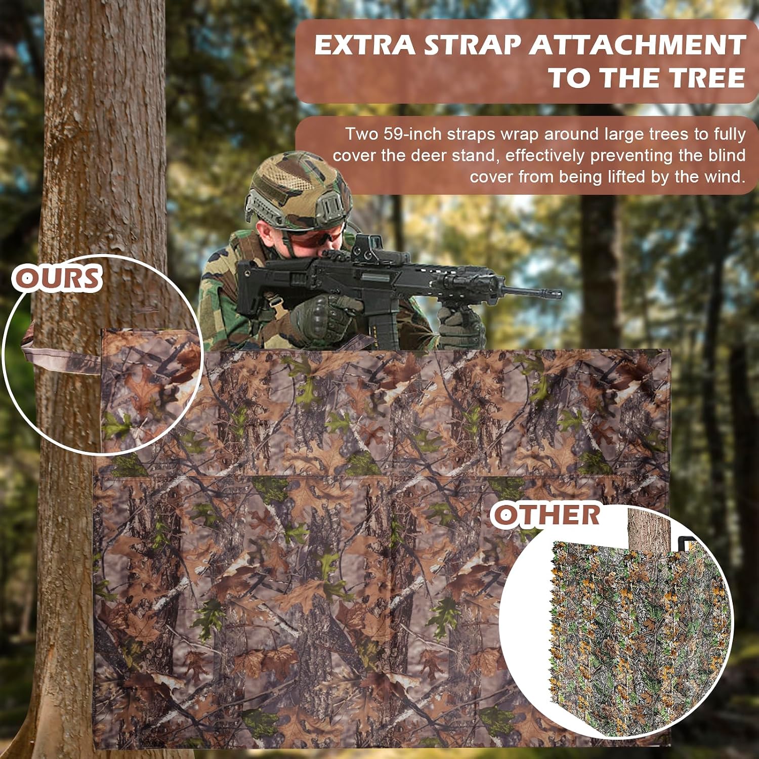 Hunting Tree Stand Blind Cover - 110"x40" Big 2-3 Person Treestand Camo Blind Cover, Universal Camouflage Ground