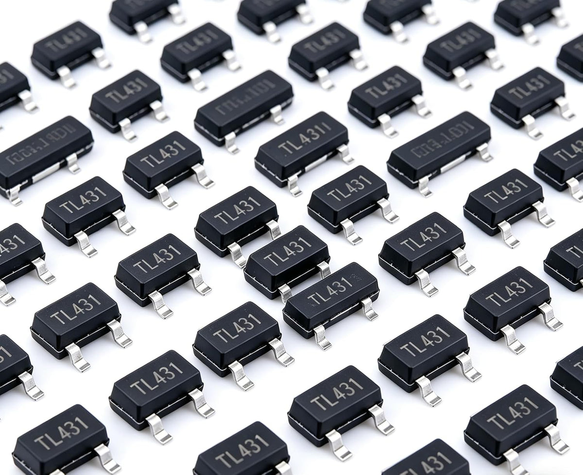 100PCS TL431 Adjustable Precision Shunt Regulator IC, SOT-23 SMD, 2.5V-36V Adjustable Output, 37V Working Voltage, ±1% Voltage Reference