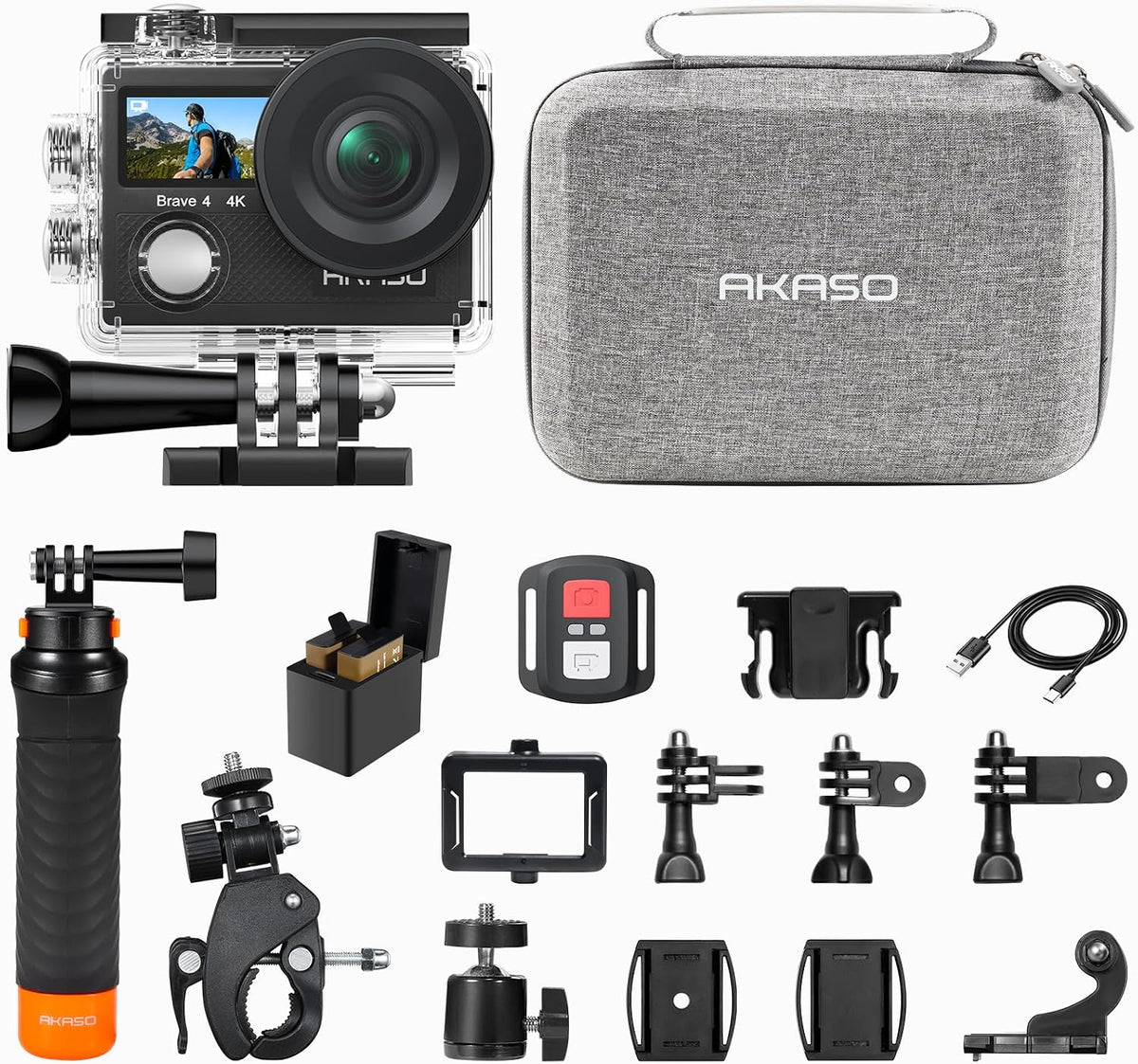 Brave 4 Action Camera with Floating Hand Grip and Carrying Bag Bundle | 20MP EIS WiFi 170° FOV 5X Zoom Waterproof