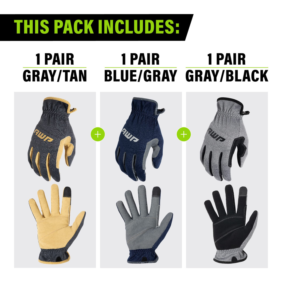 Utility Work Gloves, XLarge, 3 Pair Pack, Touchscreen Compatible