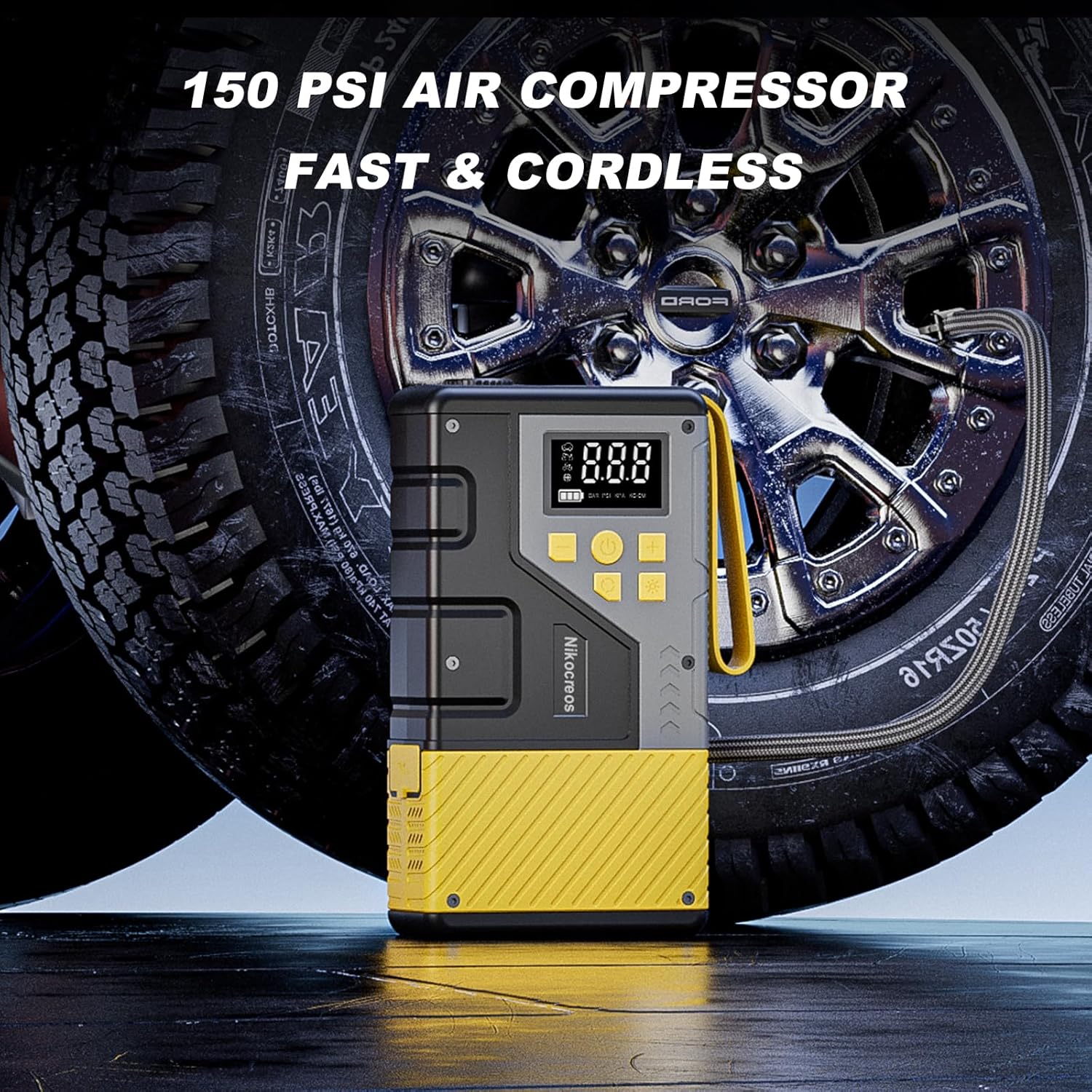 Portable Car Jump Starter with Air Compressor for Emergencies,3000A Peak and 150 PSI Max