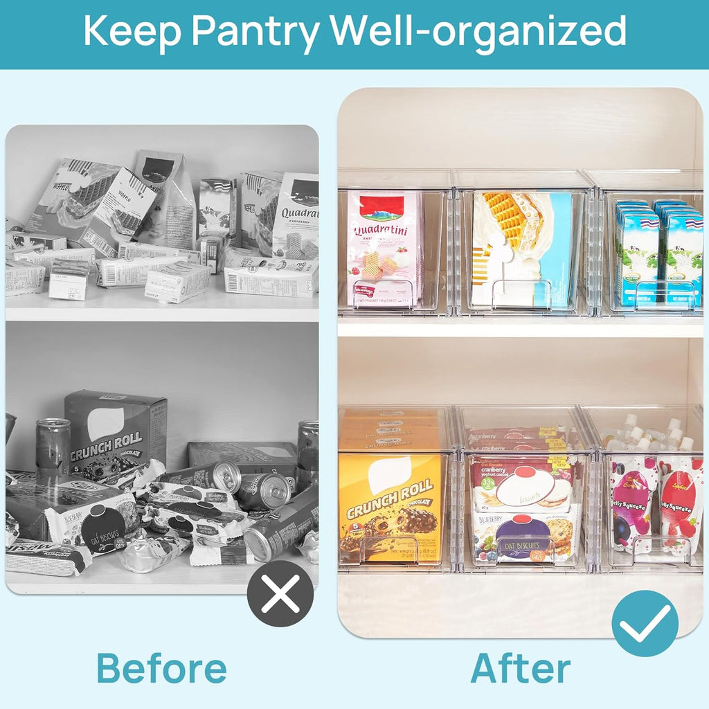 4Pack Large Stackable Kitchen Pantry Storage Drawers, Clear Organizer Bins with Handles, Acrylic Drawer Organizers