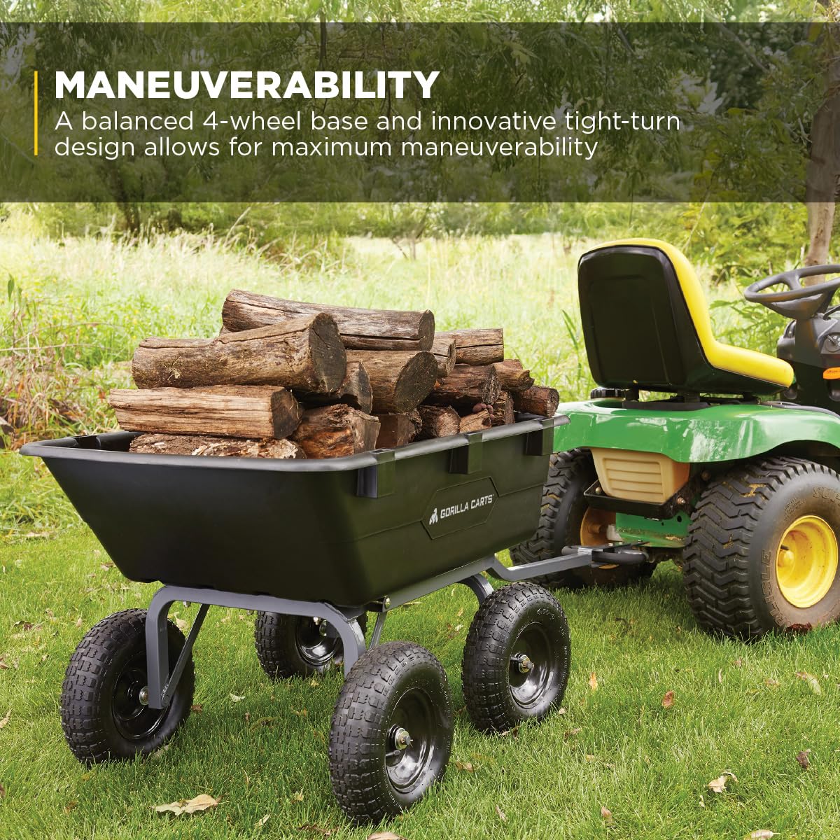 Heavy-Duty Poly Yard Dump Cart, 6 Cu Ft Tub, 1200 lb Haul Capacity, Black – Towable Utility Wagon with Quick-Release