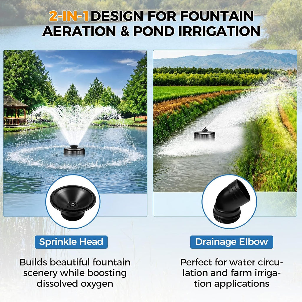 Pond Fountain Aerator, 1HP 110V 15000 GPH Stainless Steel