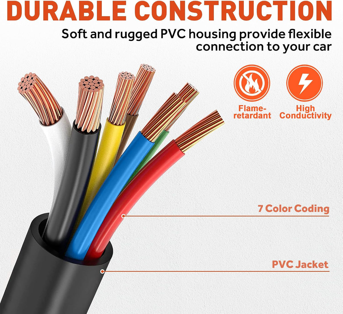 7 Way Trailer Plug Cord Junction Box - Heavy Duty 7 Pin Trailer Wiring Harness Inline Cord Cable Weatherproof