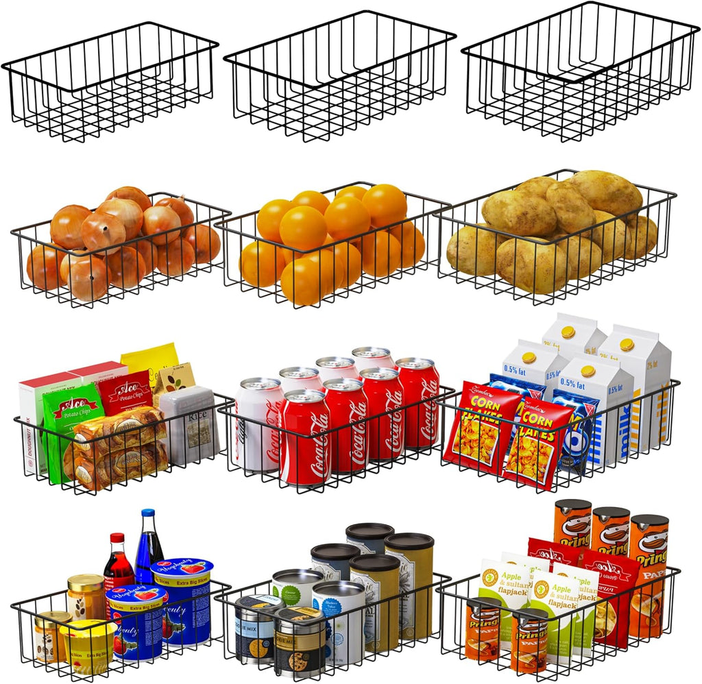 12 PACK (3 Szie) Small Wire Storage Baskets for Organizing,Pantry Organization Bins for Cabinets, Metal Basket for