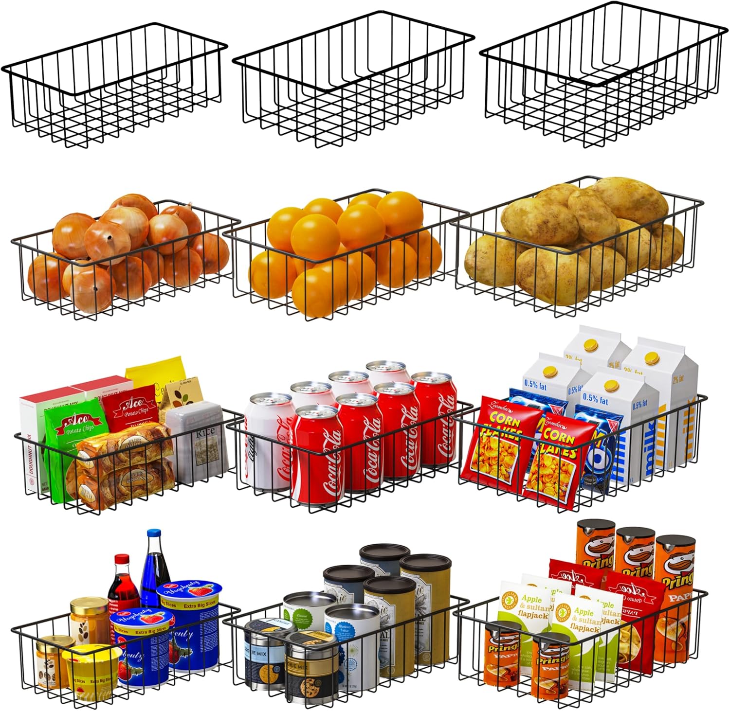 12 PACK (3 Szie) Small Wire Storage Baskets for Organizing,Pantry Organization Bins for Cabinets, Metal Basket for