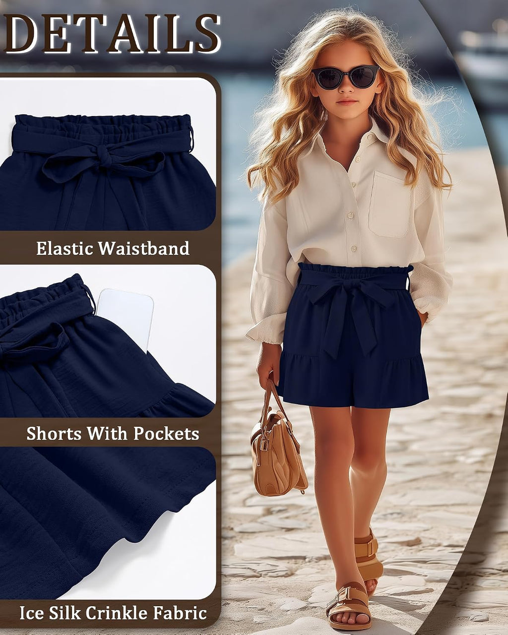 Girl's School Uniform Shorts | 5-14Y Kids, Back to School Short Pants, Adjustable Waistband, Teen Casual Pull-on