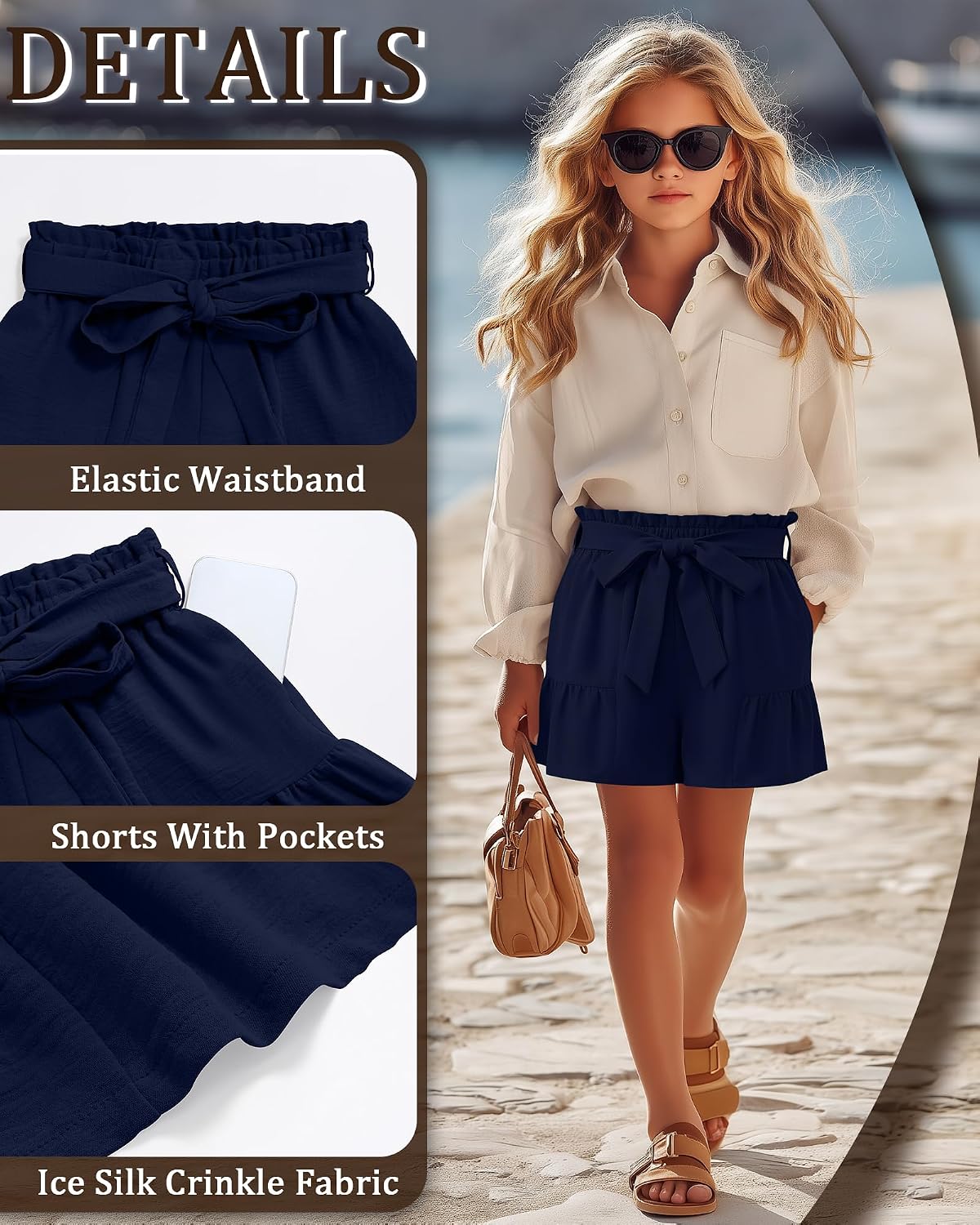 Girl's School Uniform Shorts | 5-14Y Kids, Back to School Short Pants, Adjustable Waistband, Teen Casual Pull-on