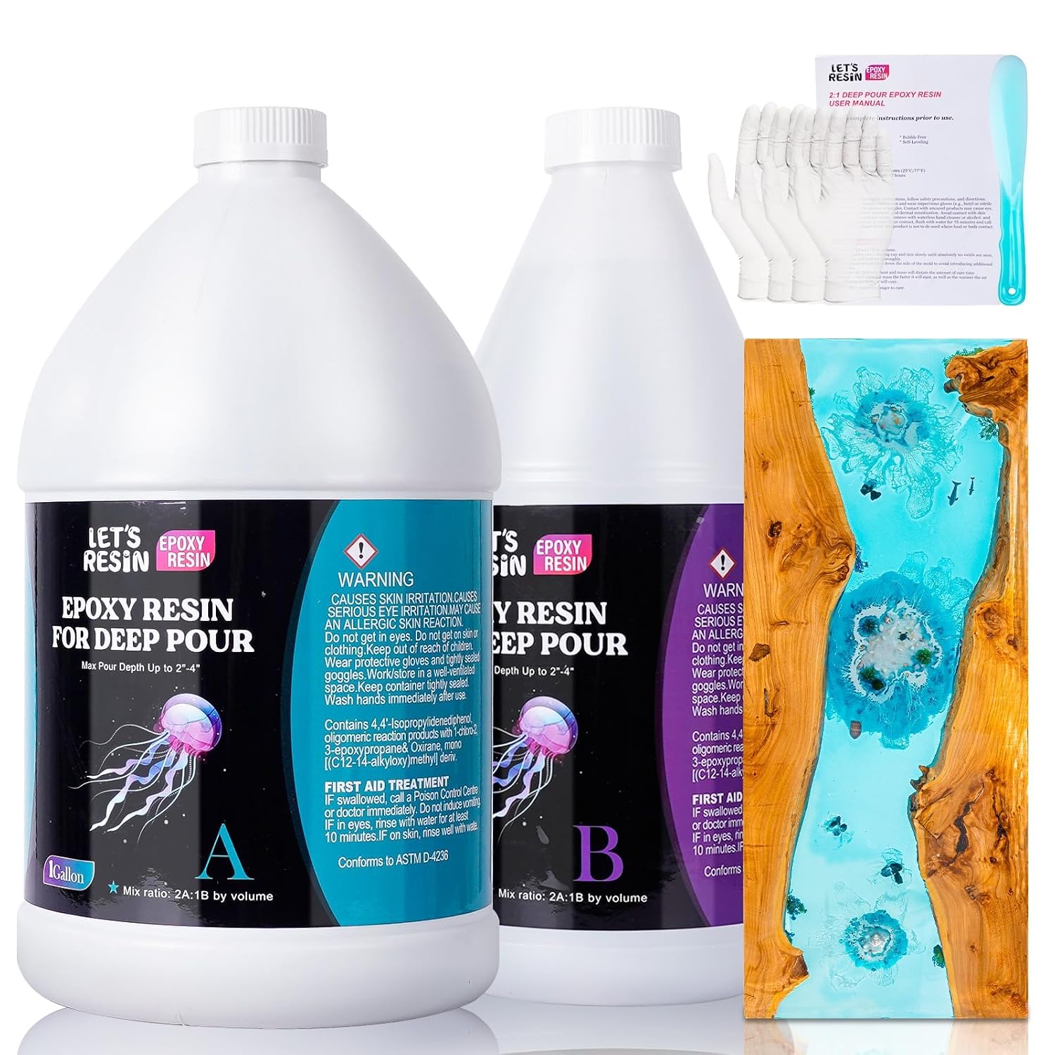 1.5 Gallon Deep Pour Epoxy Resin for 2-4 inch Pour | Bubble Free, Low Odor,2:1mix ratio, Low Viscosity Casting Resin