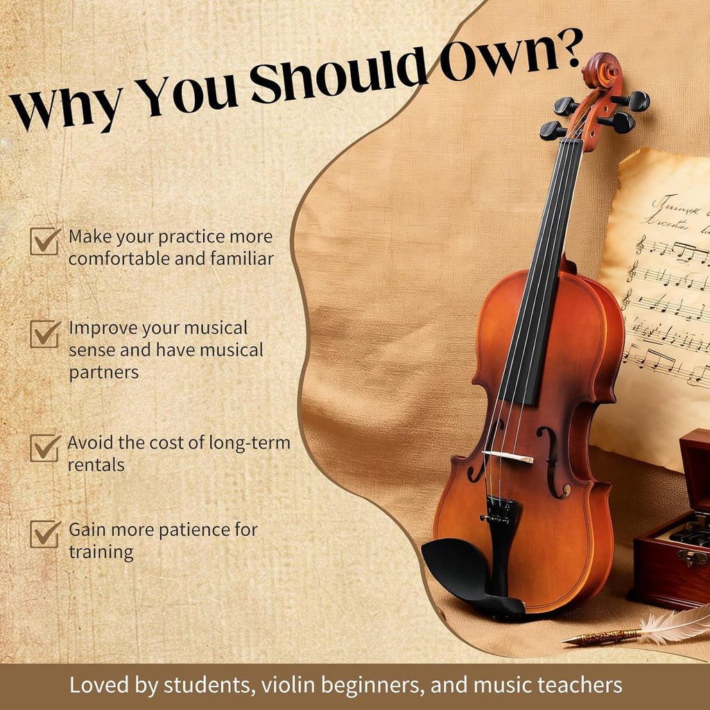 4/4 Full Size Acoustic Violin, Matte Finish | Beginner Kit, Hard Case, Bow, Rosin, Shoulder Rest, Bridge, Extra Strings