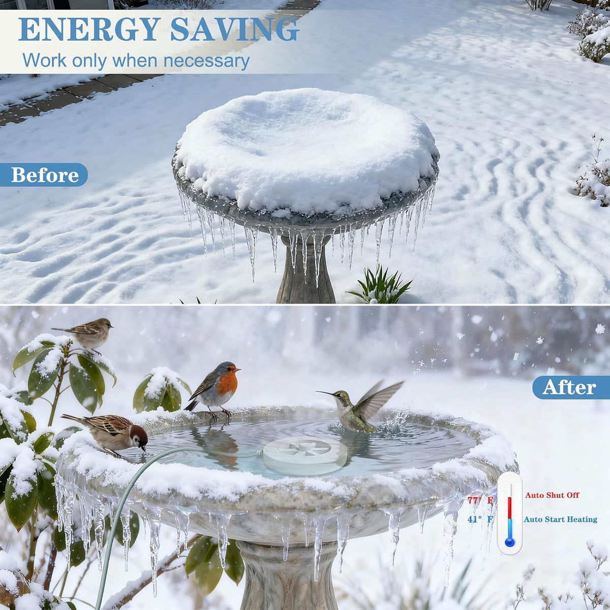 Bird Bath Heater-50W Circle De-Icer with Hollow Snowflake Design,Faster Ice Melting，Heated Birdbaths & Animal Water