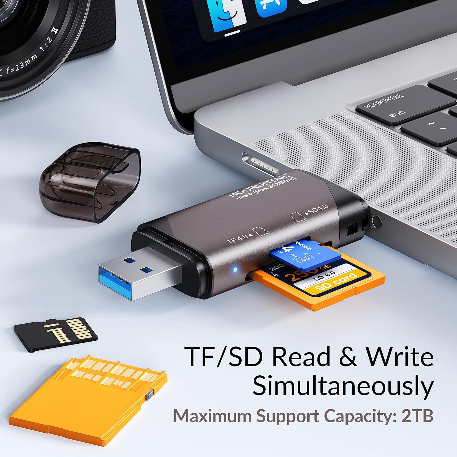 USB Type C SD&TF 4.0 Card Reader, 3.0 3.1 High-Speed UHS-II Dual Slot | External Memory Adapter SDXC, SDHC, MicroSD