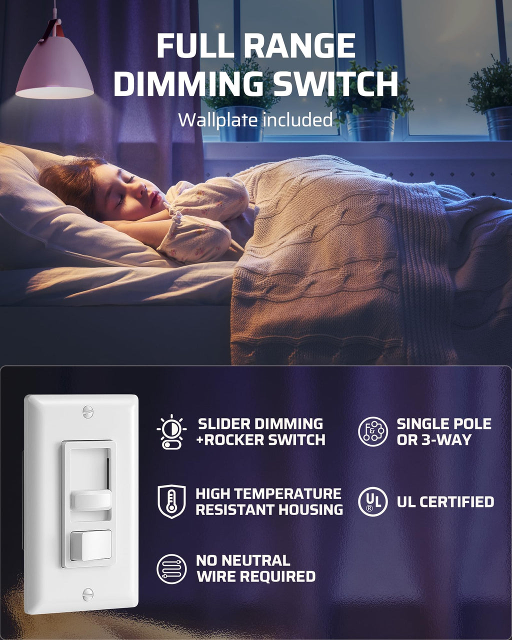 DEWENWILS 2 Pack Dimmer Switch, Single-Pole or 3-Way Dimmer Light Switch
