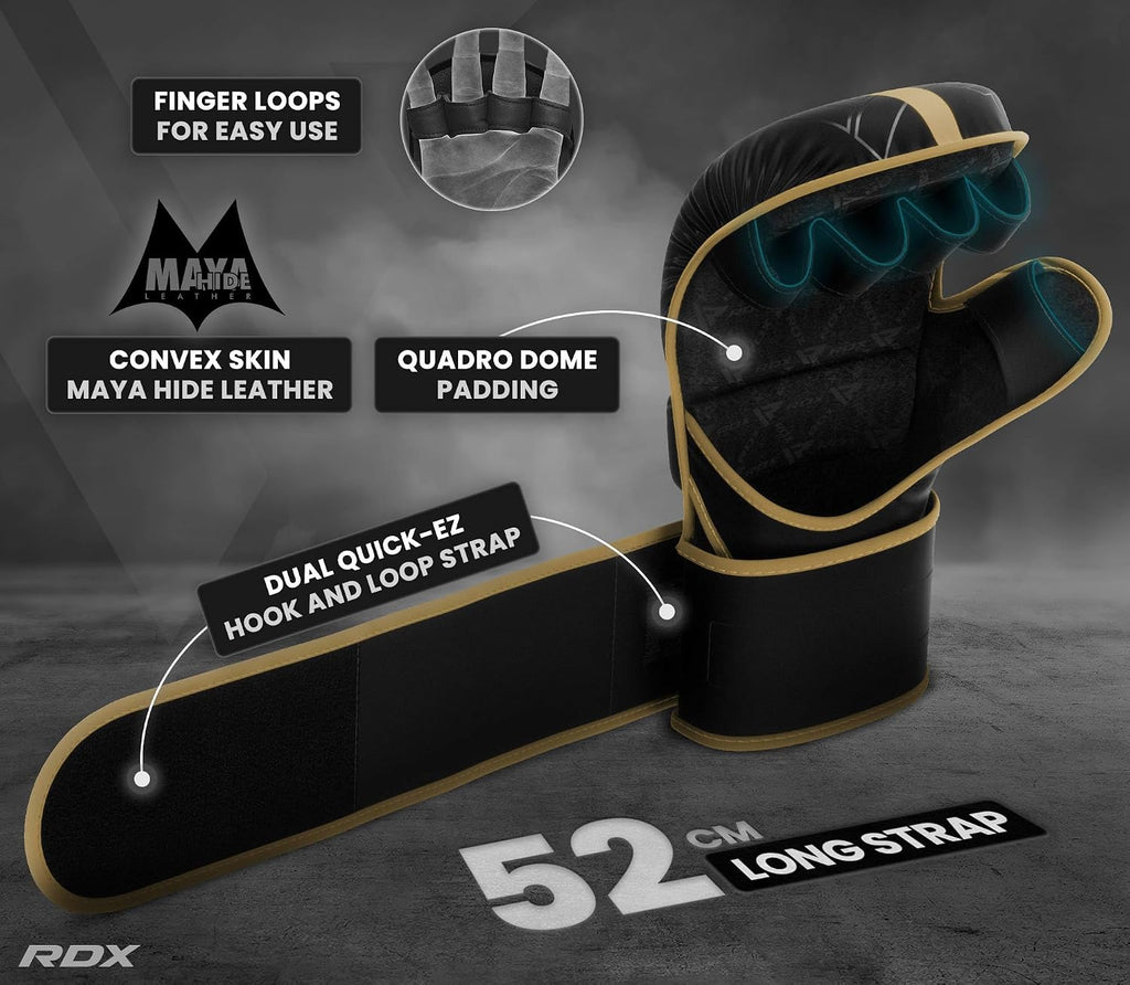 MMA Gloves Sparring Grappling, Hybrid Open Palm Martial Arts Mitts Men Women, Maya Hide Leather Wrist Support, Cage