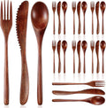 24 Pcs Wooden Utensils for Eating Wooden Spoon Fork Knife Set