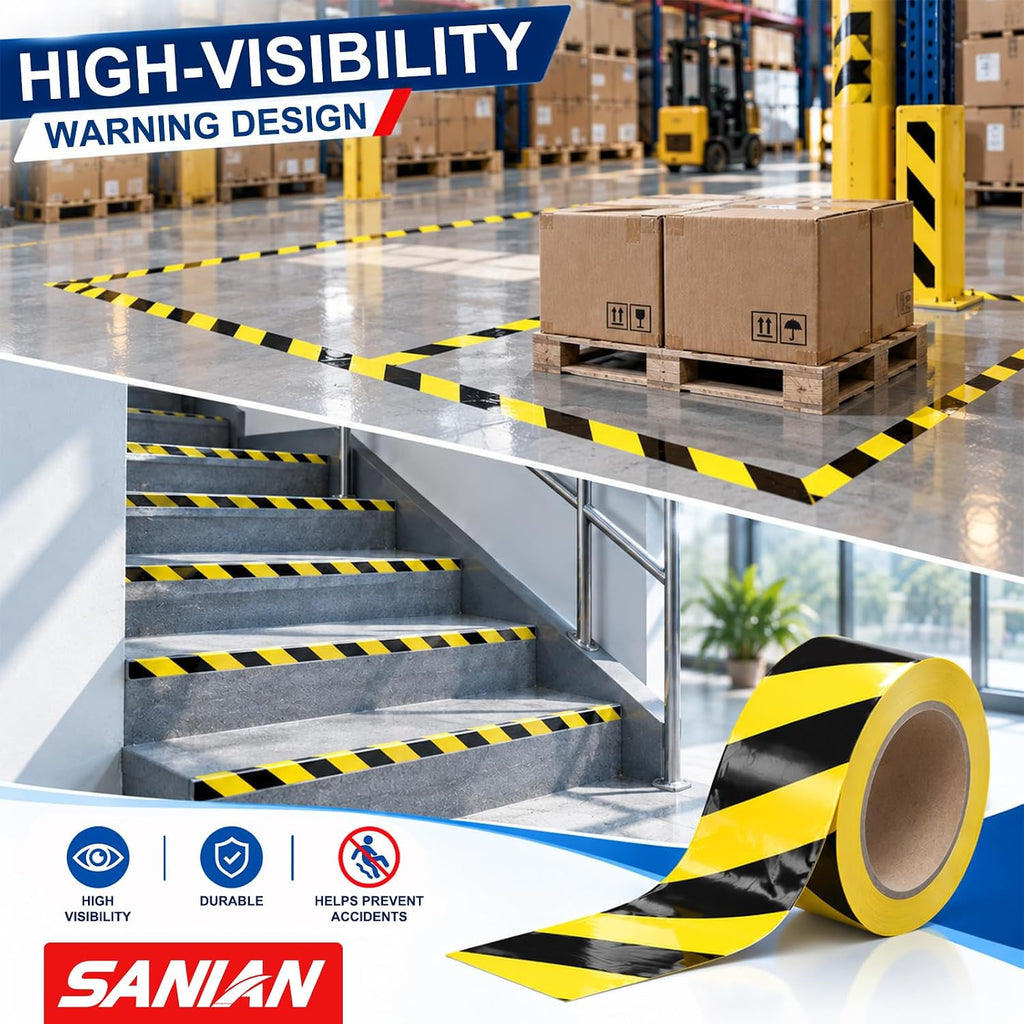 Hazard Tape, Black & Yellow, 2 Inch x 110FT