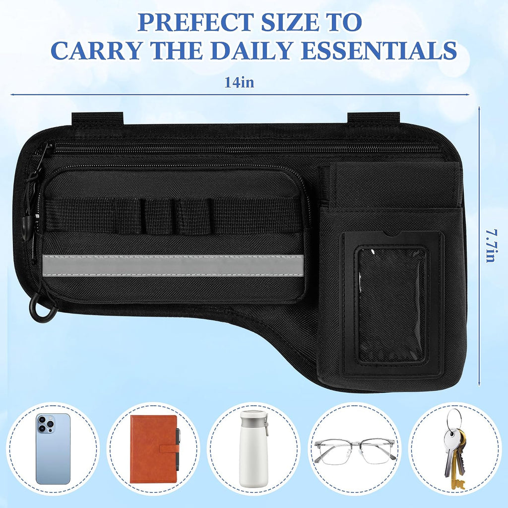 Wheelchair Side Bag with Cup Holder Reflective Strip Multi Pockets, Wheelchair Armrest Storage Pouch Pen Loop