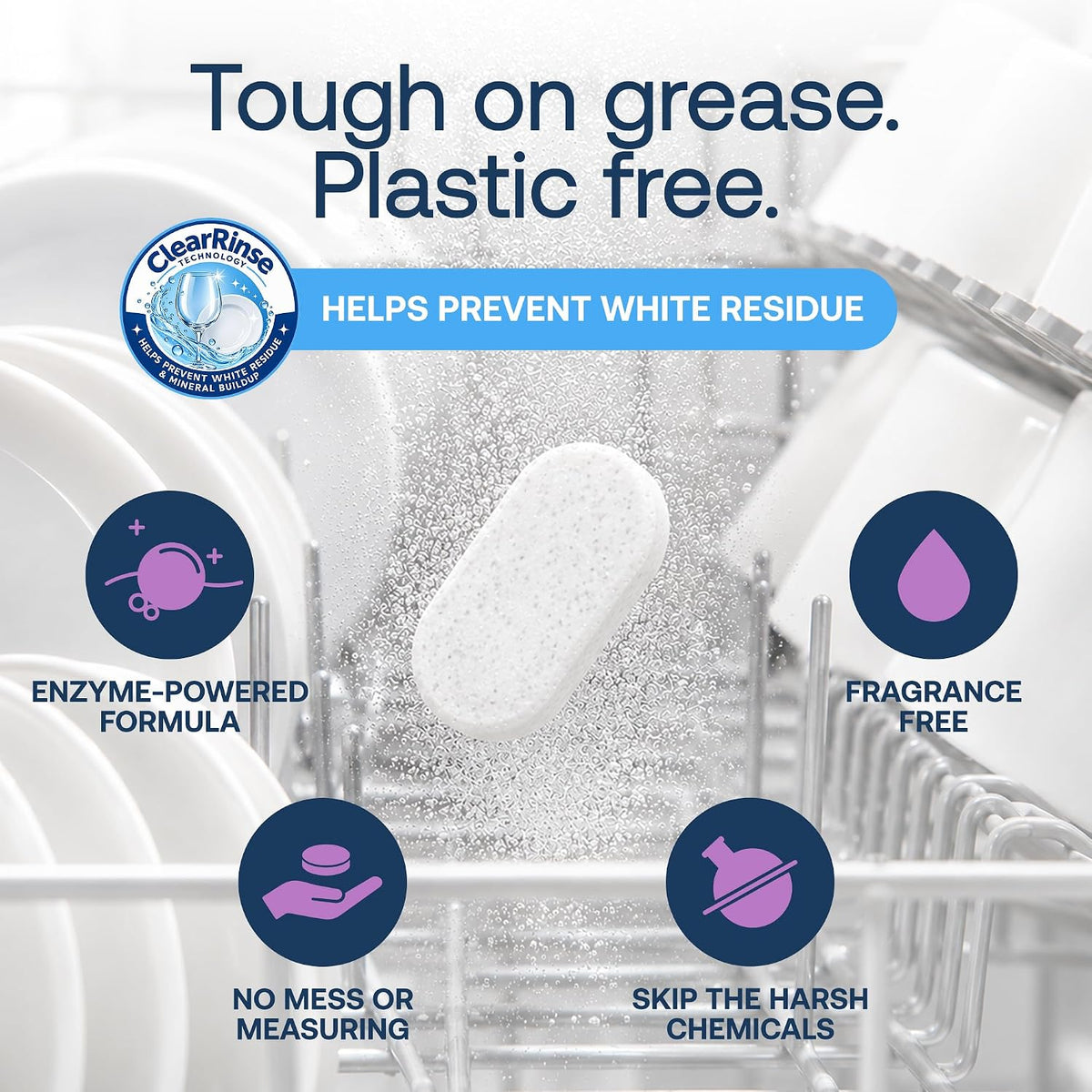 100% Plastic-Free Dishwasher Detergent Tablets, 40ct, Free & Clear