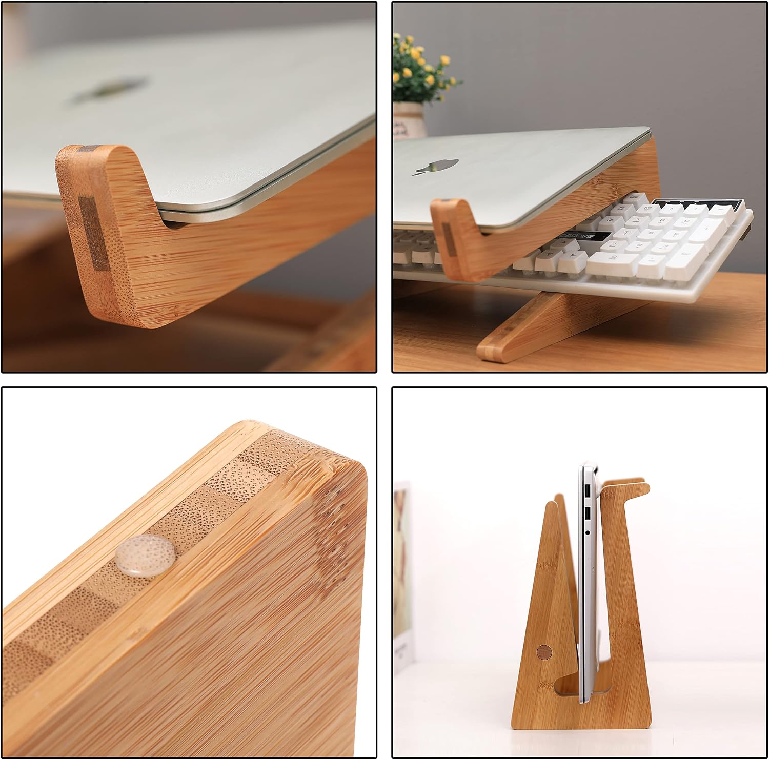 Nuvograin Laptop Stand, Wooden Vertical Laptop Stand for Desk, Bamboo Laptop Stand Compatible with MacBook Air